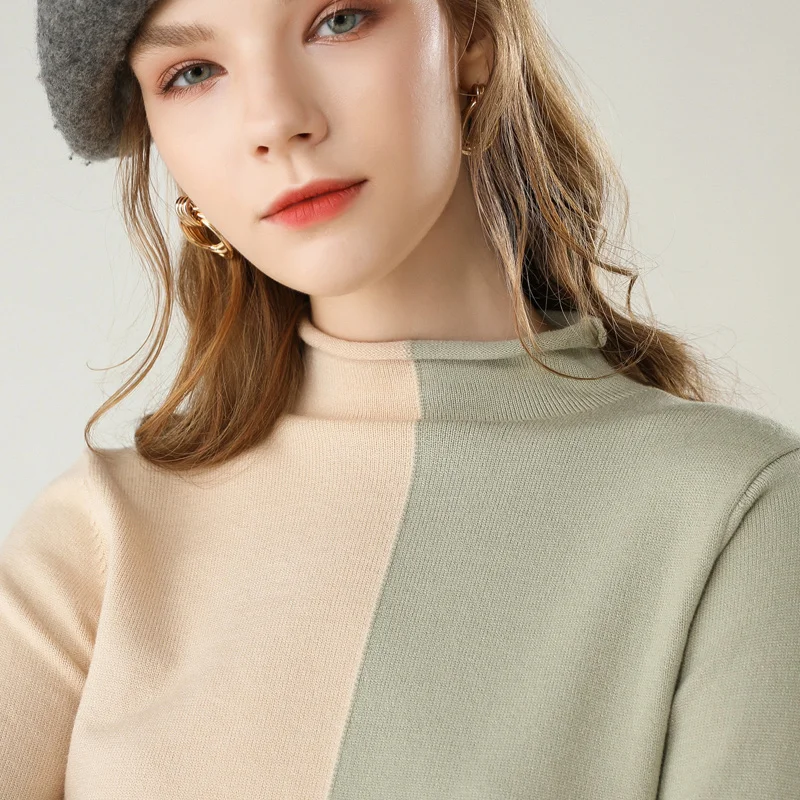 

woman winter 100% Cashmere sweaters and autumn knitted Pullovers High Quality Warm Female Patchwork Turtleneck
