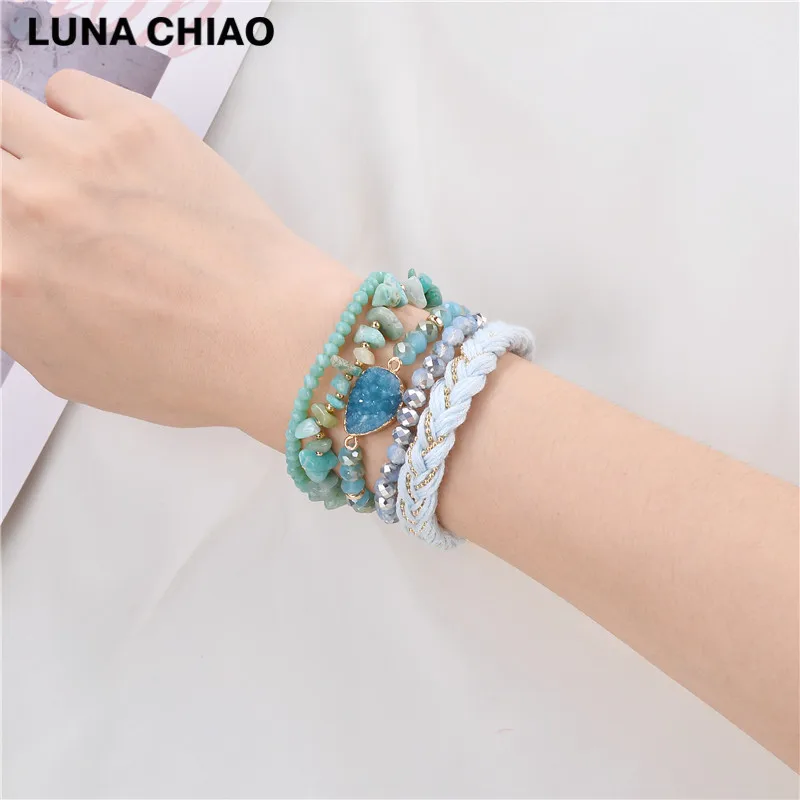 A0808 LUNA CHIAO модный растягивающийся Комплект браслетов из 6 цветов с кристаллами и бусинами - Окраска металла: A0808