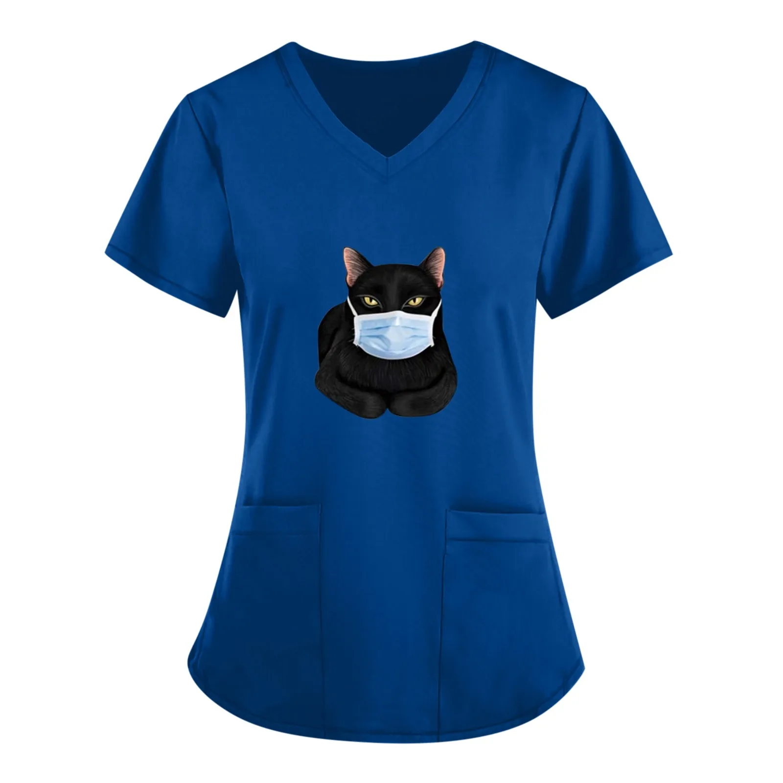 

*AA11 Women V-neck Nursing Tops Tops T Shirt Casual Short Sleeve Women Cute Cat Print Working Uniforms Nurse