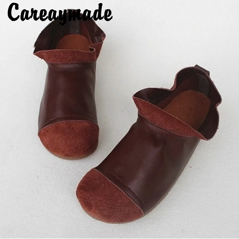 Careaymade-Autumn leather hand-made retro women's  ankle boots,art  comfortable flat soft bottom cowhide original single shoes