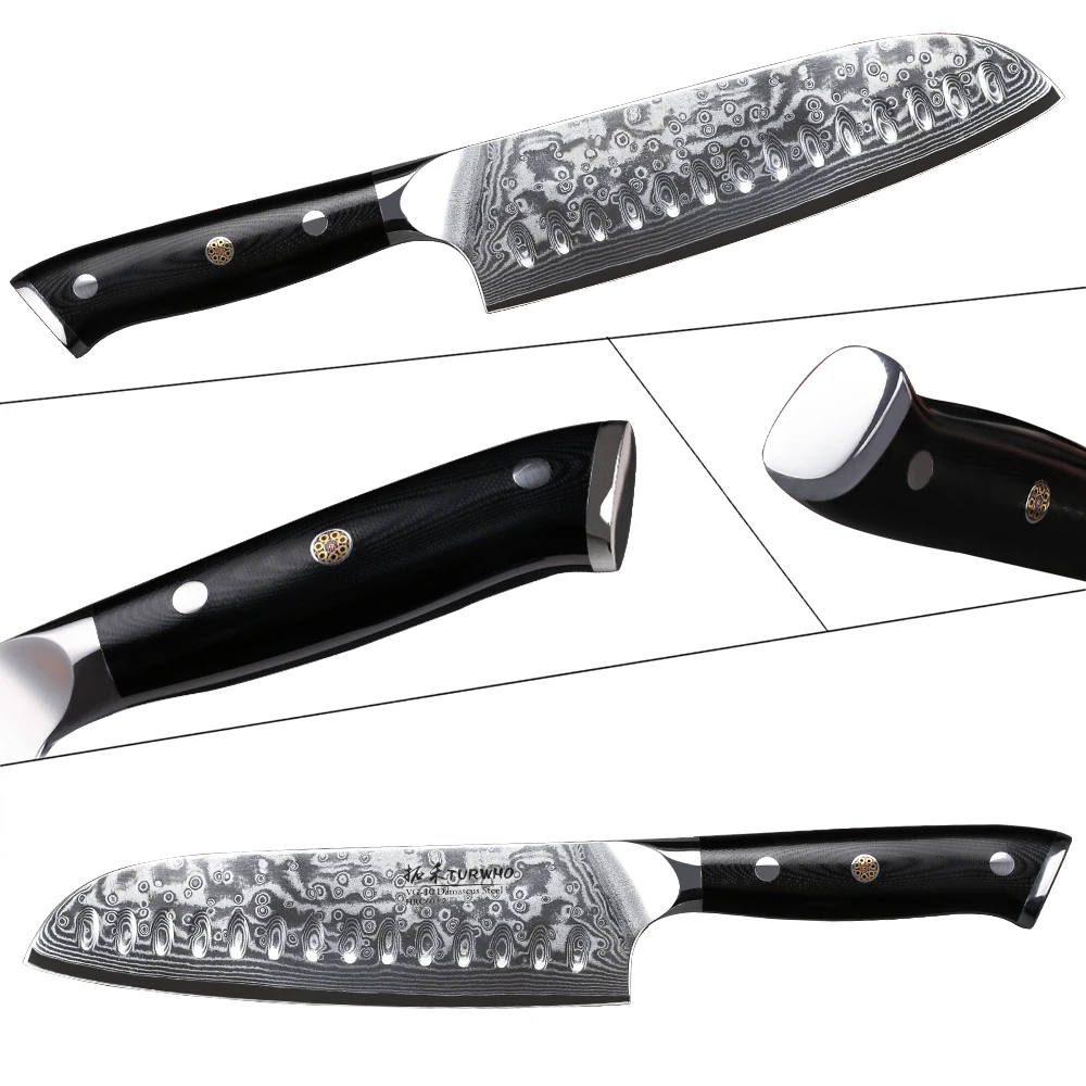 TURWHO 7 дюймовый нож Santoku 67 слоев дамасской стали японский шеф повара