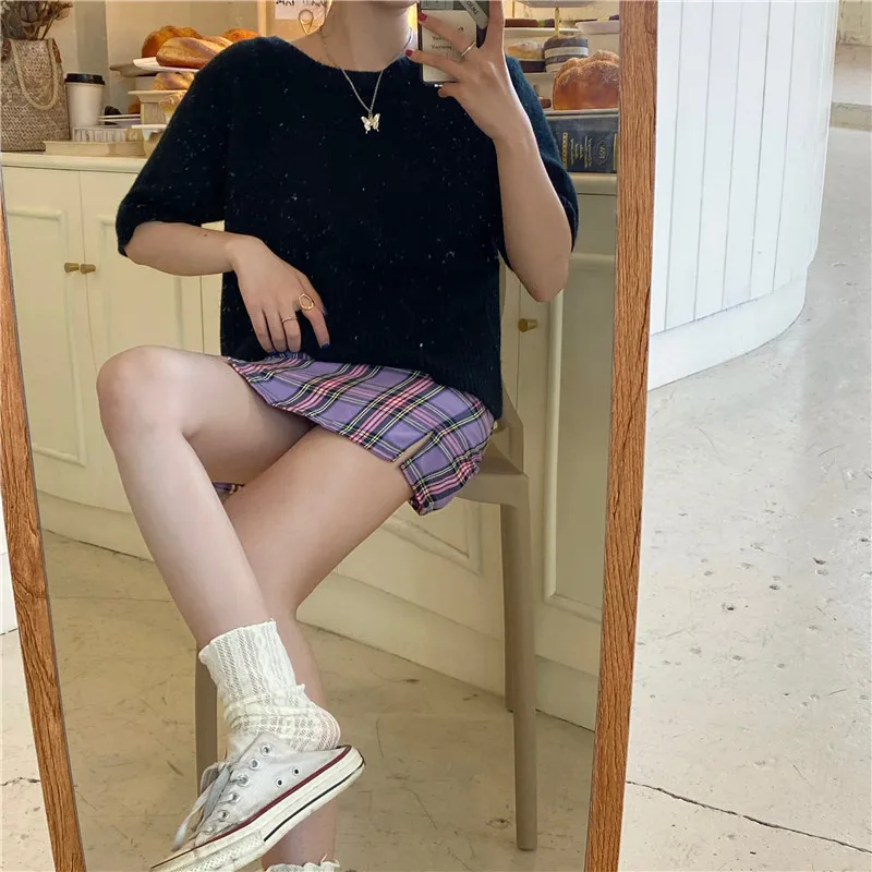 

FINEWORDS O Neck Knitted T Shirt Women Korean Elegant Solid Tshirt Summer Streetwear Basic Crop Tops Short Sleeve Tee Shirt