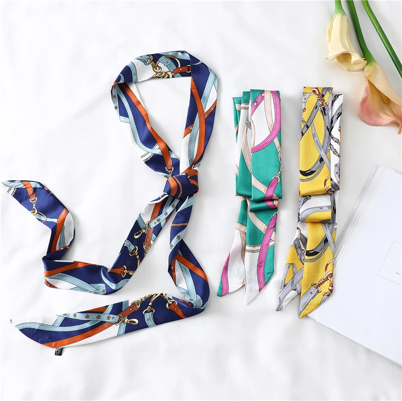 

Elegant Floral Skinny Scarf Silk Women Neck Scarfs Print Hair Band Handbag Scarves Ribbon for Ladies Wrist Tie Fashion 2020 New