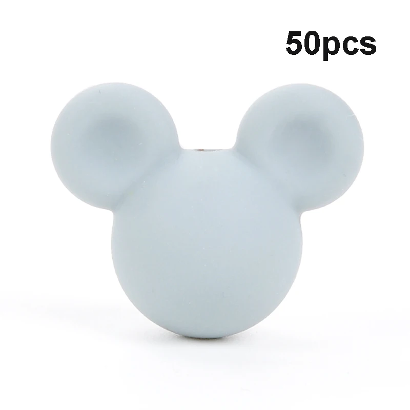 Light grey LOFCA 50 шт силиконовые бусины для прорезывания зубов Микки детские бусины для прорезывания зубов силиконовые бусины пищевого качества BPA бесплатно DIY Изготовление ожерелий с подвесками - Цвет: Light grey