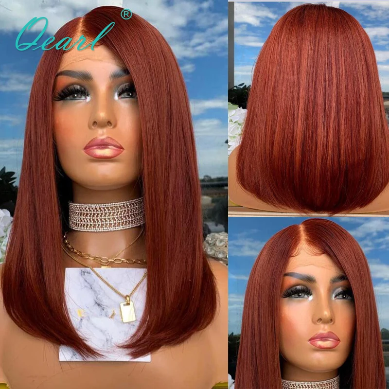 

Short Bob Wig Women Human Hair Wig 13x4/13x6 Straight Lace Front Wig Auburn Red Color Brazilian Remy Hair 150% Glueless Qearl