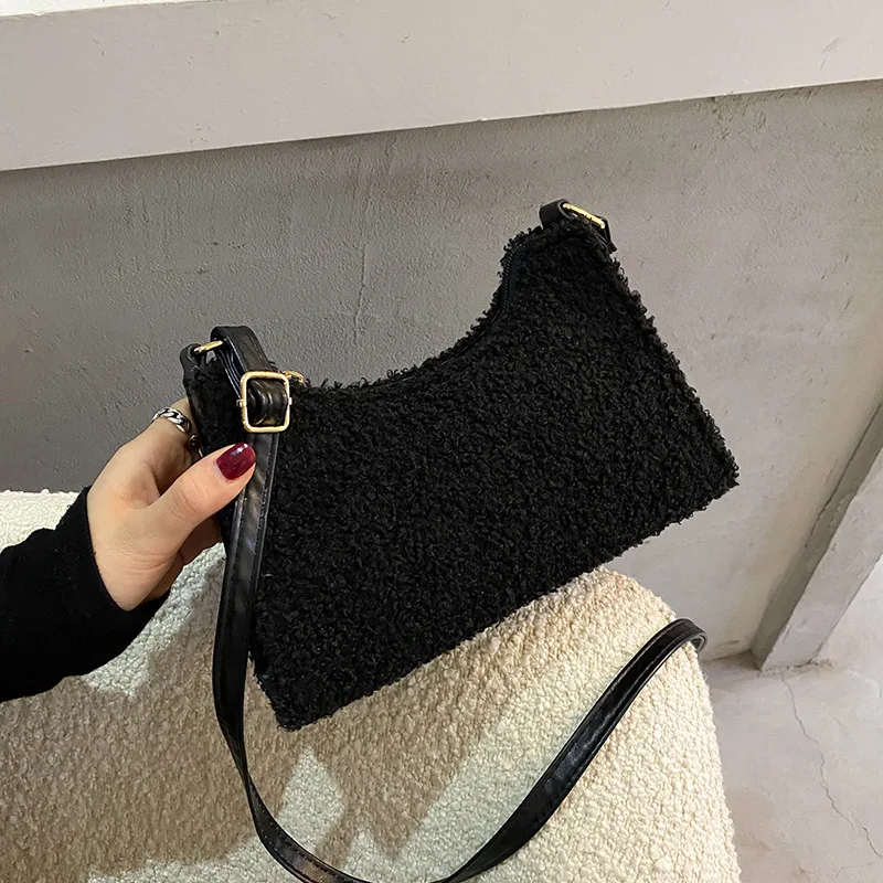 

Women Bag Fluffy Autumn Winter PU Bucket Fashion Solid Zipper Shoulder Bag Pures And Bags Crossbody Euro-America Style