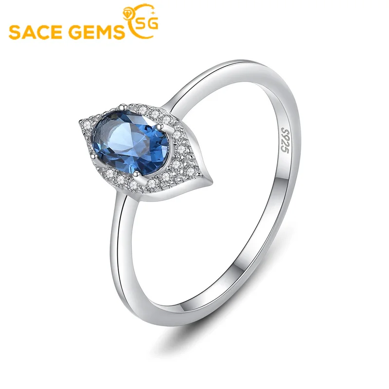 

SACE GEMS 100% 925 Sterling Silver 10*10mm Aquamarine Paraiba High Carbon Diamond Rings for Women Sparkling Wedding Fine Jewelry