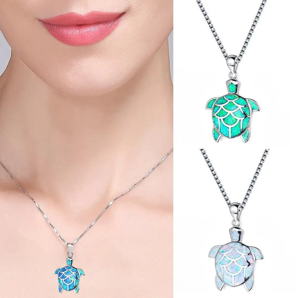 Милые черепахи Животные форма Белый огненный опал посеребренные вечерние