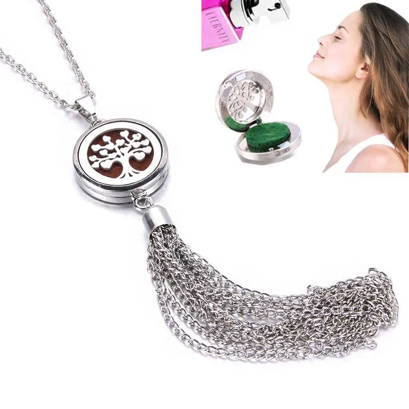 

New long tassel Tree of Life Aromatherapy Open Lockets Pendant Essential Oil Diffuser Pendant Necklace Perfume Lockets Necklaces