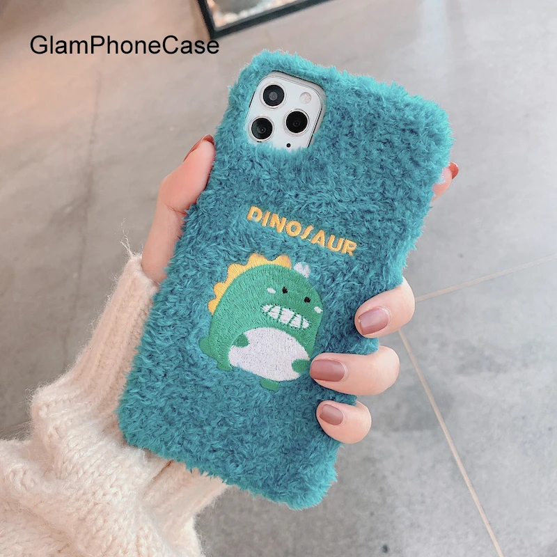 GlamPhone чехол плюшевый динозавр для телефона iPhone11Pro/Max X XS Max XR Мягкий силиконовый