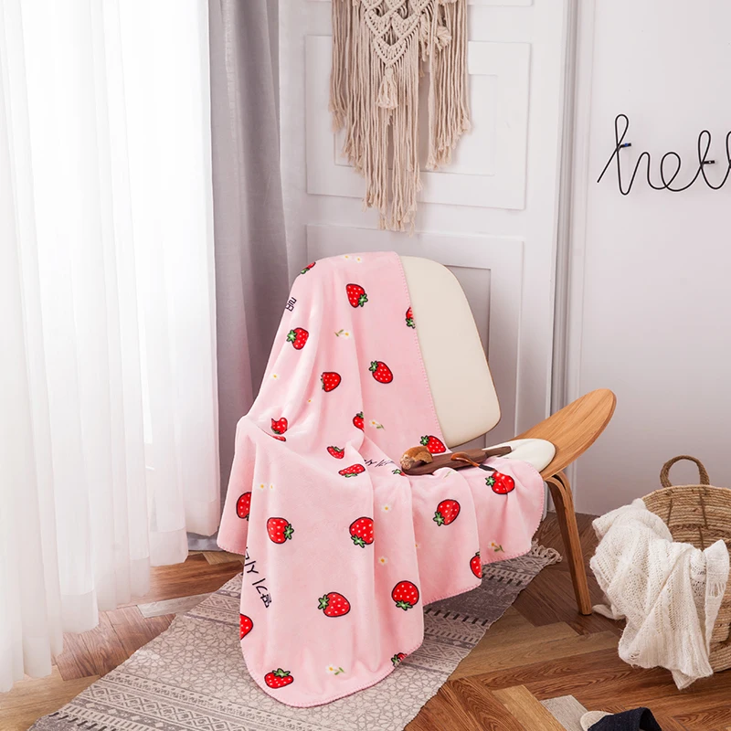 Strawberry blankets fashion twin girls Throw Flannel blanket on Bed/car/sofa cartoon kids rugs fruits double | Дом и сад