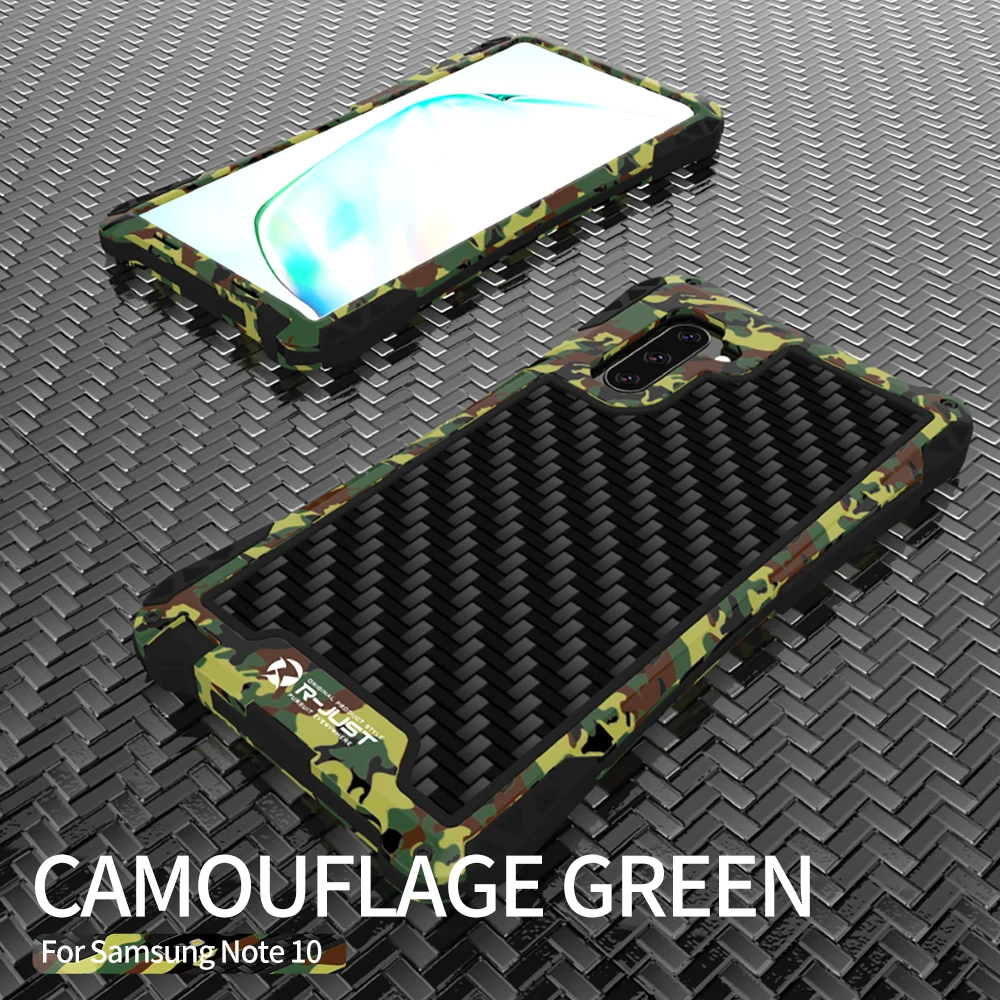 Camo R-JUST чехол для samsung Galaxy Note 10 Plus, Алюминиевый противоударный чехол из углеродного волокна для samsung Note 10 Plus S10 Shell - Цвет: Camo