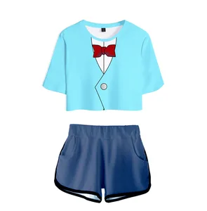 Комплект женский из двух предметов, короткий топ и шорты с 3D-принтом в стиле аниме Детектив Конан, Женский комплект 2 шт.