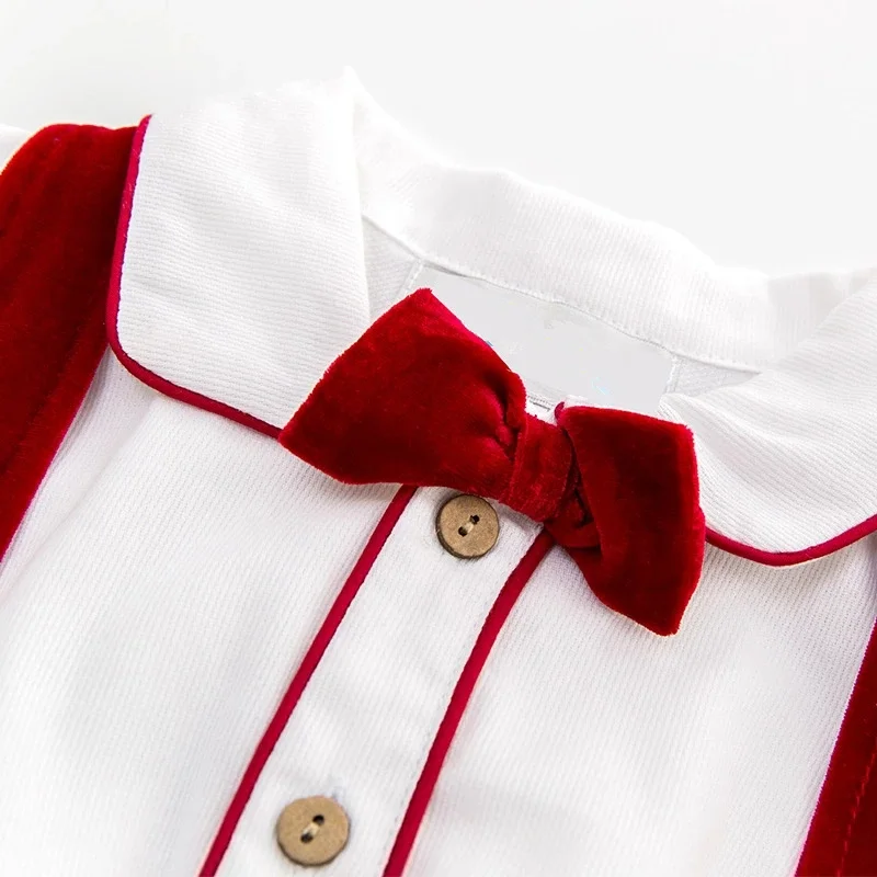 Spanish Baby Boy Clothes Set Vintage Kids Summer Suit Formal Wedding Toddler White Shirt +Velvet Suspender Pants Shorts Outfits