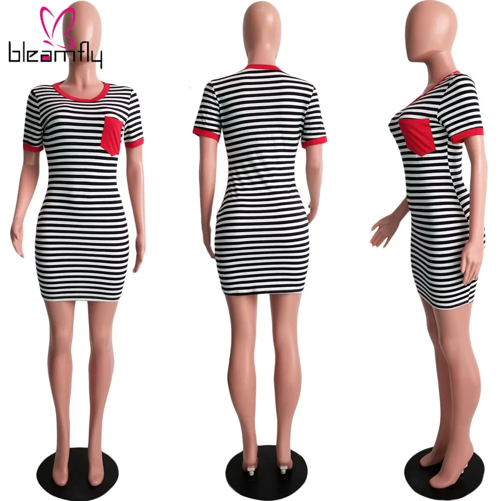 Новый Для женщин летние шорты в полоску с длинными рукавами принтом мини платье