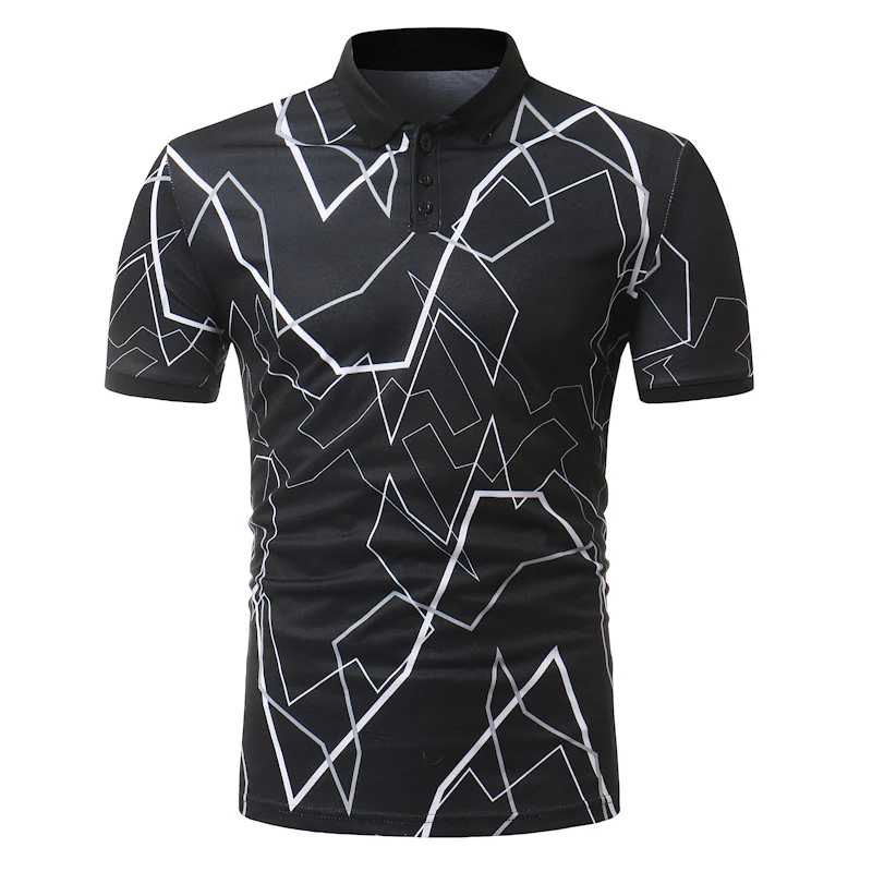 Мужские Новые повседневные рубашки поло с принтом и лацканами короткими