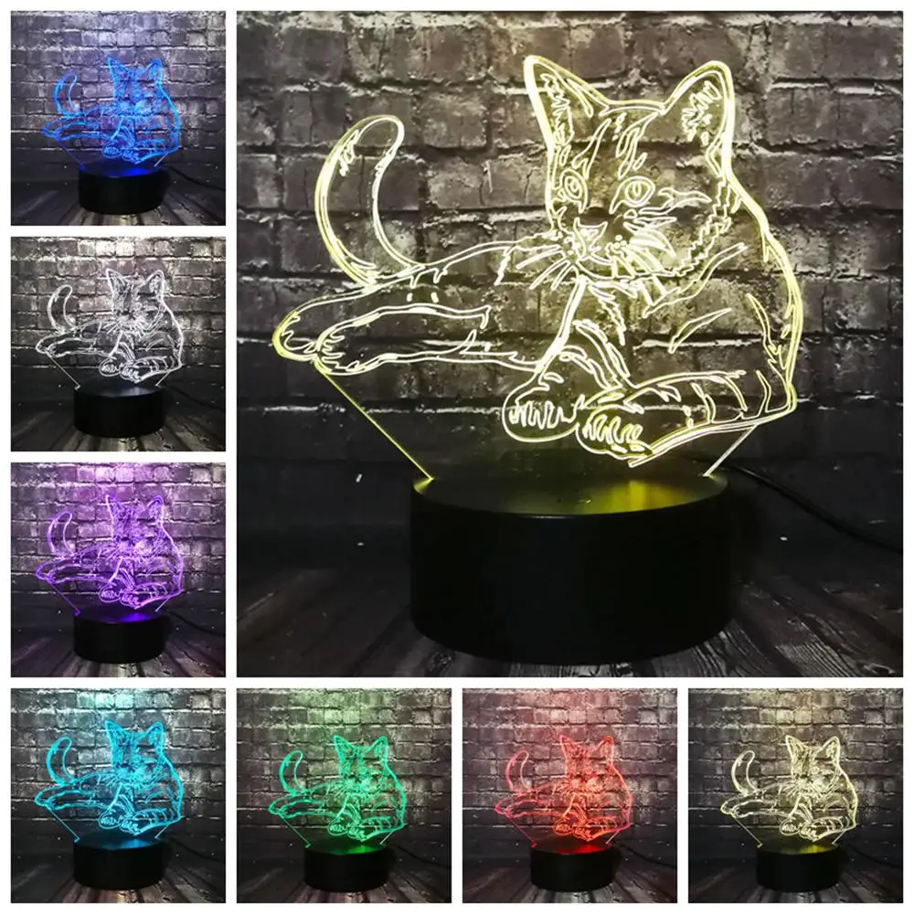 Xmas lamp Cute Animal Cat 3D LED 7 Color Change Table Night Light Decor Baby Sleep RGB Atmosphere Lava Birthday Supply Friend | Освещение