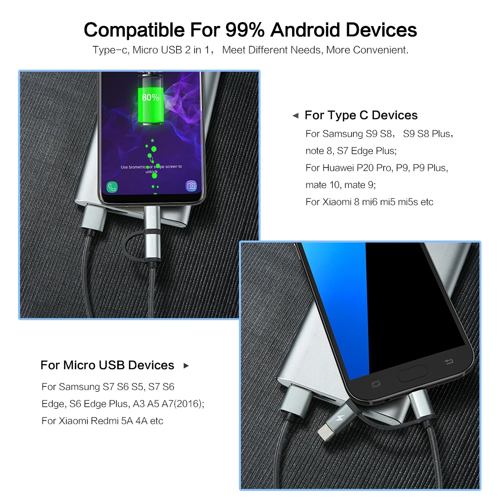 2 в 1 кабель Micro USB Type-C для Xiaomi Redmi Note 8 Pro 7 | Мобильные телефоны и аксессуары