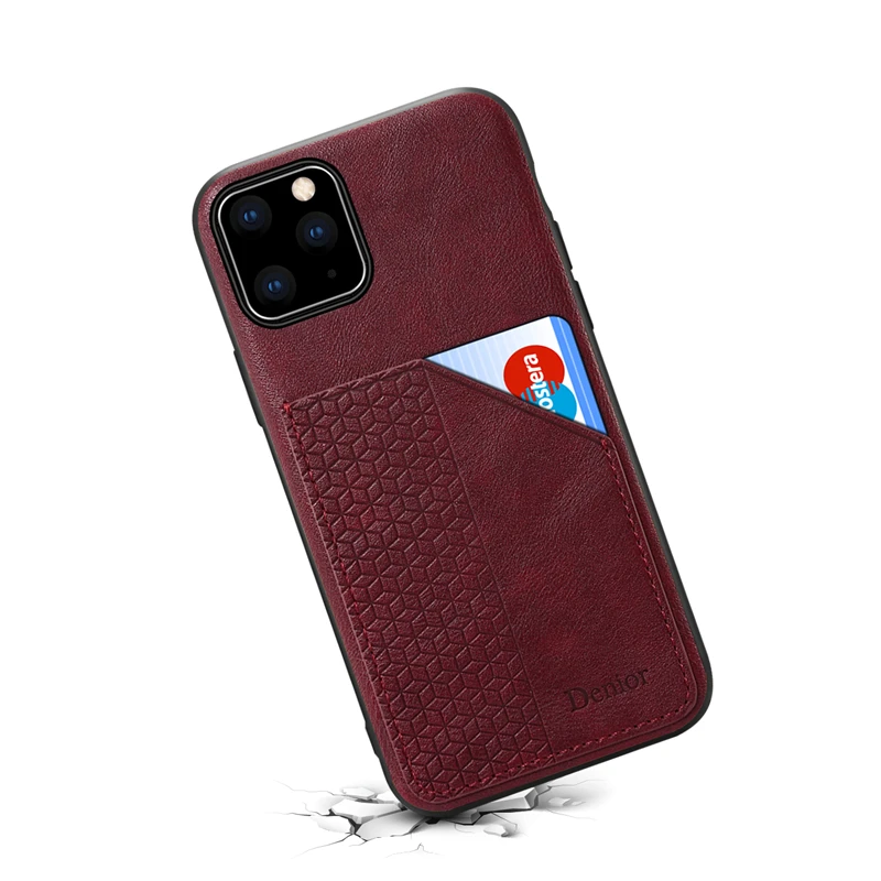Чехол для телефона с держателем карт для Apple iPhone 11 Pro Max, роскошный кожаный чехол с силиконовой рамкой, антидетонационный бизнес