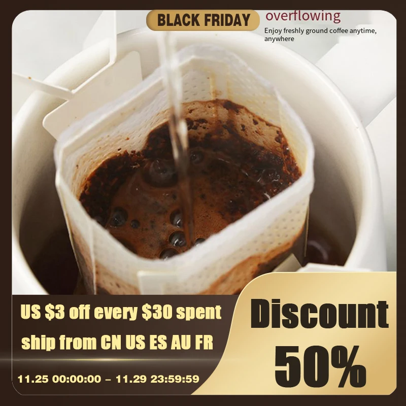 

Coffee Filter Paper Bag 50pcs Household Hand Pushed Portable Drip Coffee Powder Hang Ear Style Strainer Filter Bag