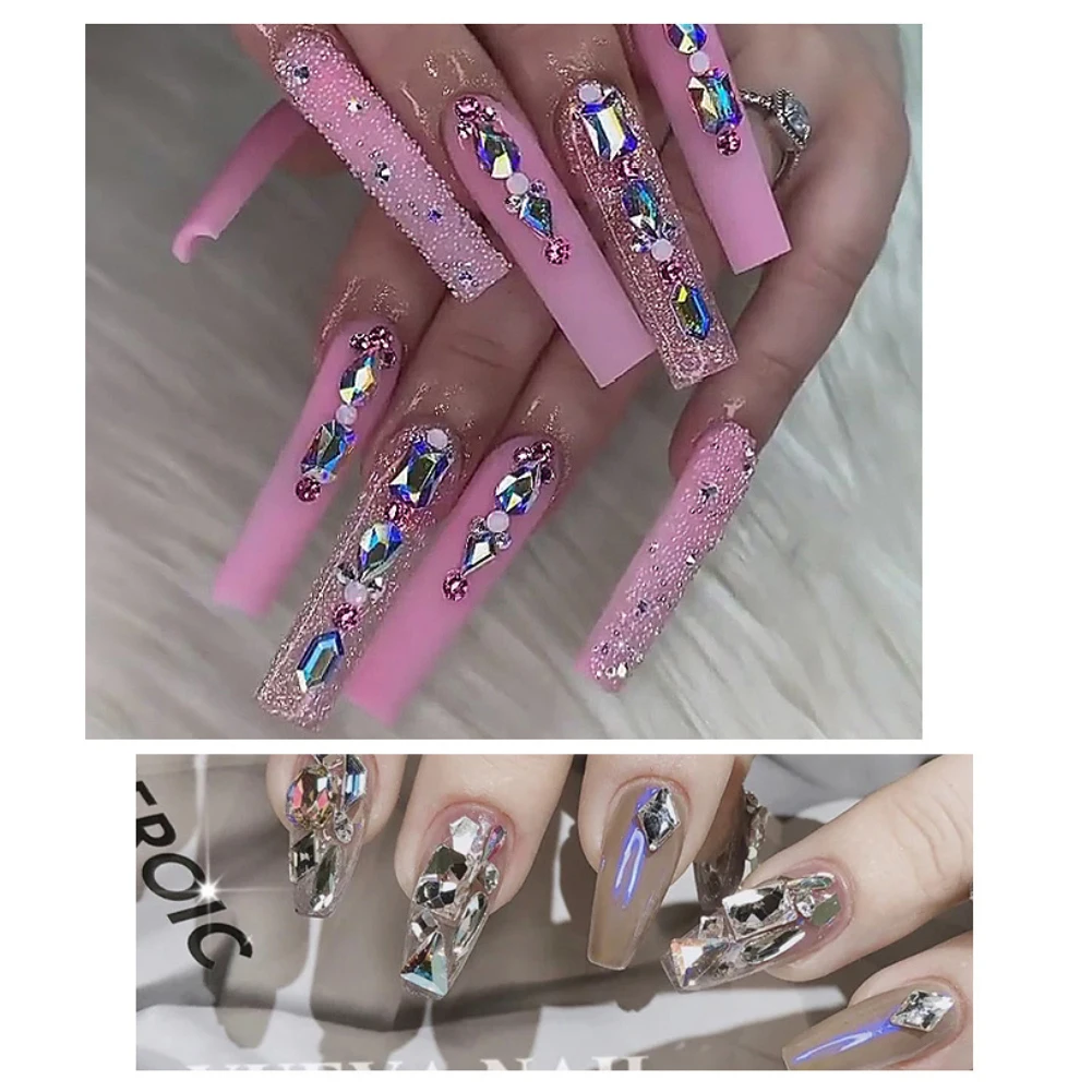 

1 Box Of Mixed Design Rhinestone Diamond Flat Bottom Rhinestone Glitter Glass Nail Art Crystal 3D Nail Art Decoration Accessorie
