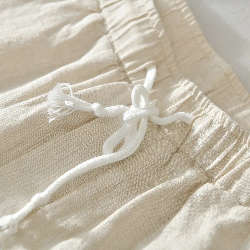 

Japanese Style 100% Linen Pants Men Trousers Casual Breathable Straight Elastic Waist Drawstring Men Fashion Korean Clothes