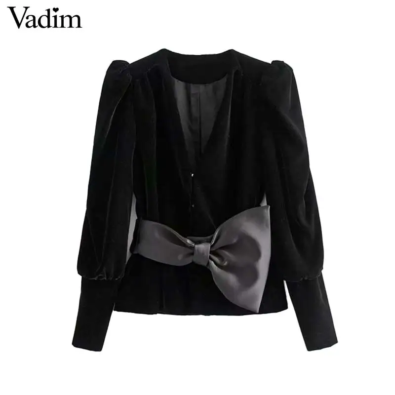 Женское элегантное платье vadim Вельветовая куртка с v образным вырезом и галстуком