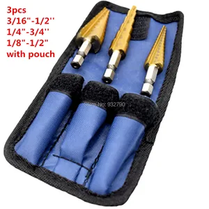 3 шт., ступенчатые сверла по металлу, дереву, пластику, стекловолокну, 316-12 дюйма, 14-34 дюйма, 18-12 дюйма, с чехлом