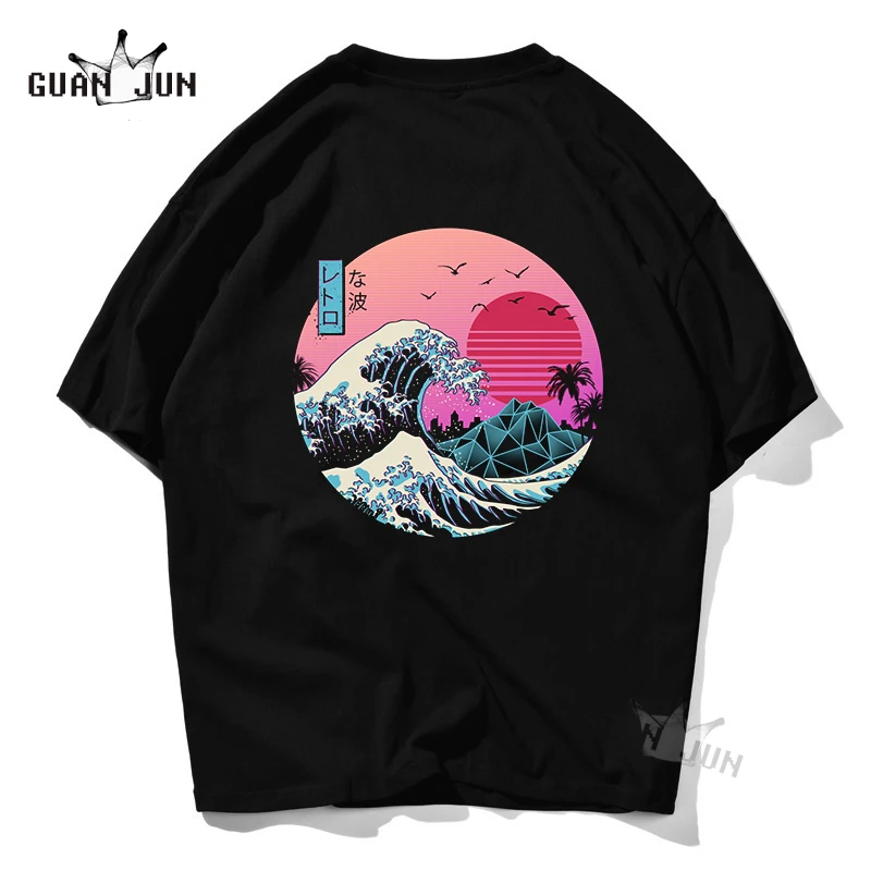 

Men Harajuku O-Neck Cotton Black Short Sleeve Man's T-Shirt The Great Retro Wave T-Shirt Tee Shirt Hip Hop Tees Tops