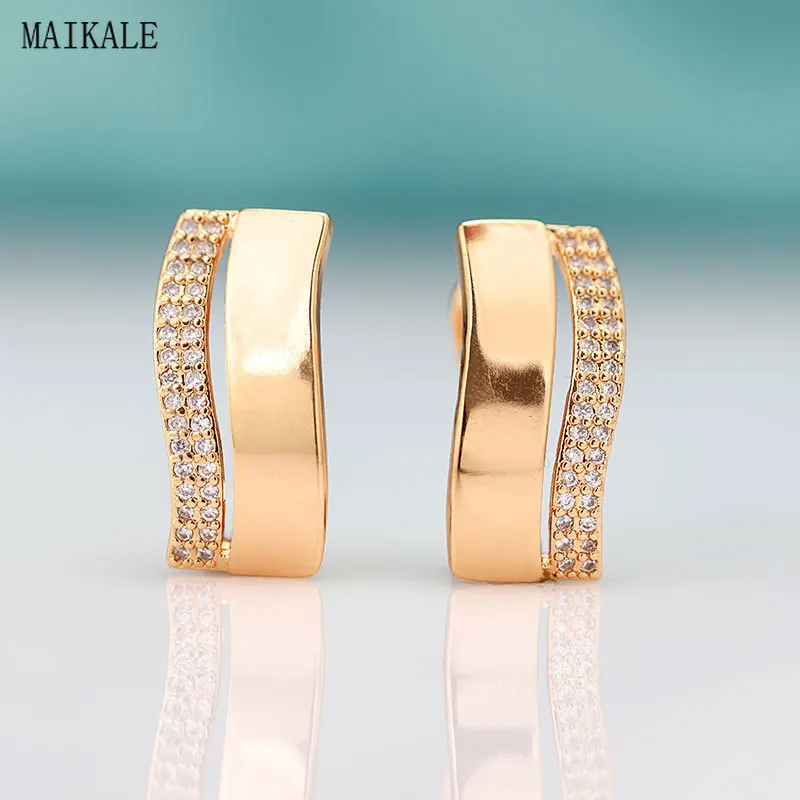 Женские серьги клипсы с цирконом MAIKALE трендовые Очаровательные золотые новый