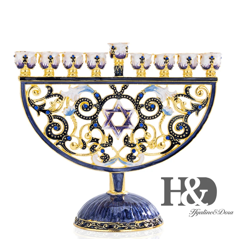 Цветочный эмалированный подсвечник H & D ручной росписи hanukka Menorah 9 ветвей