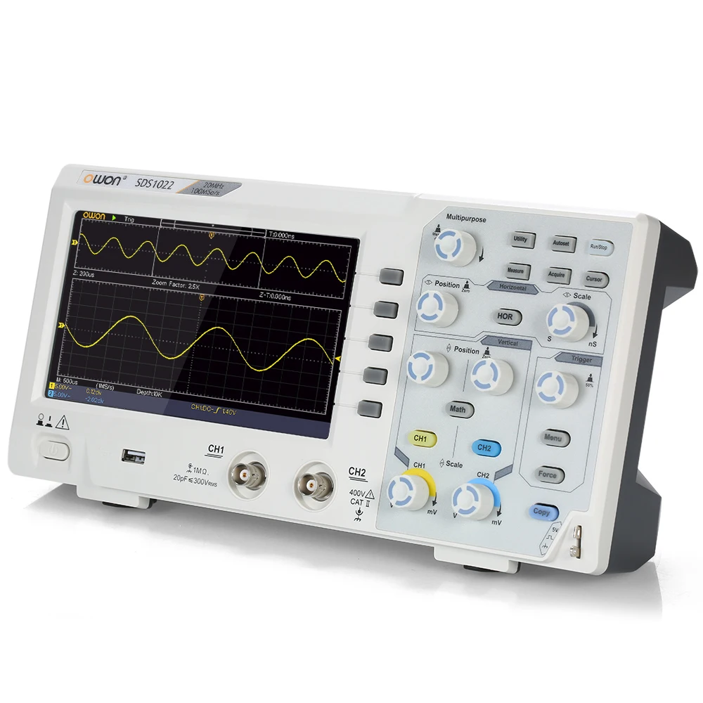 Профессиональный SDS1022 осциллограф Oscillometer цифровой запоминающий 2CH 20 МГц 100 мс/с 7