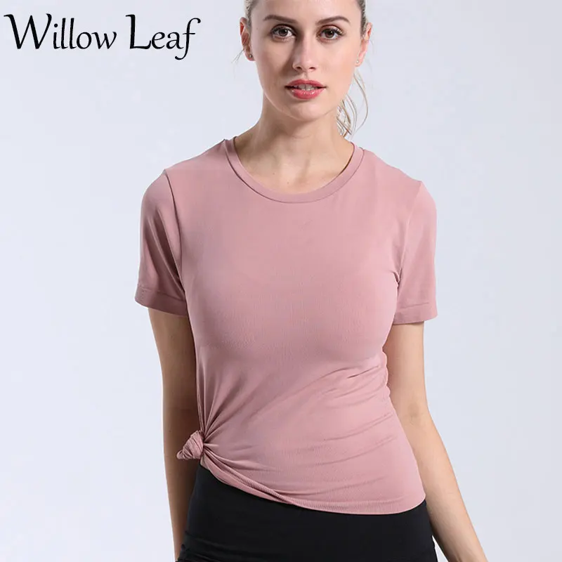 

Willow Leaf Women's Breathable Gym Yoga T Shirts Women Sport Tee Fitness Running Short Sleeve Tops Workout Training Clothing