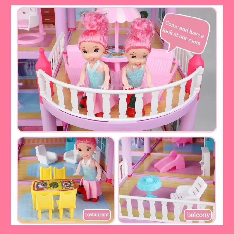 large size assembled diy cottage lighting villa model montessori 3d puzzle doll house set family castle villa children toys gift free global shipping