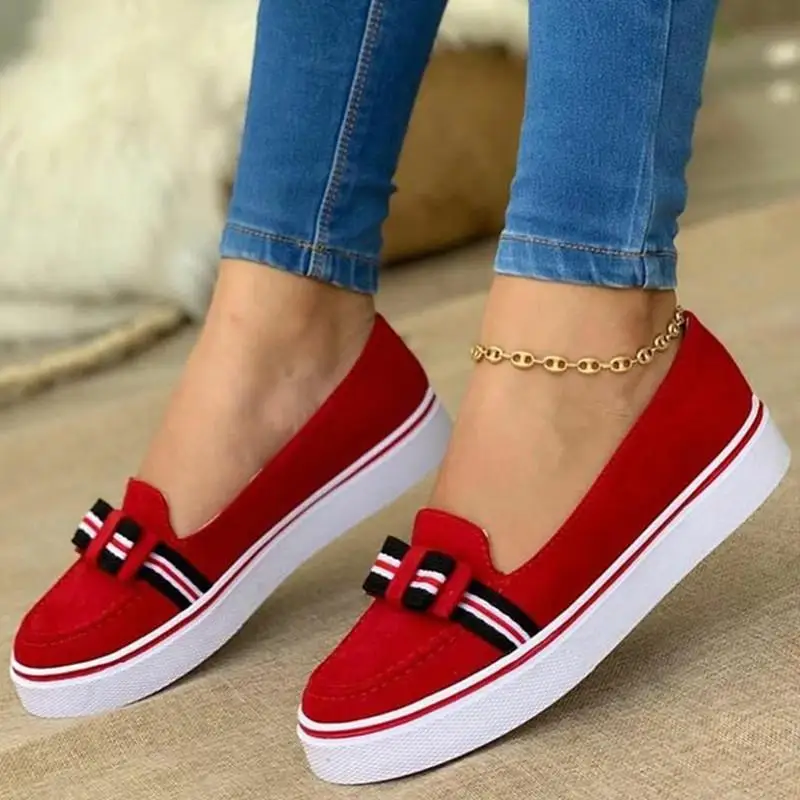 

Women's Solid Color PU Ribbon Decoration Round Toe Flat Heel Platform Comfortable Fashion Casual All-match Loafers