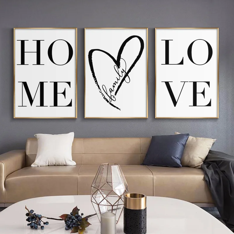 

No Frame Nordic Decorative Painting Core Black and White Home Canvas Wall Arts Love Poster Printing Mural for House Decor
