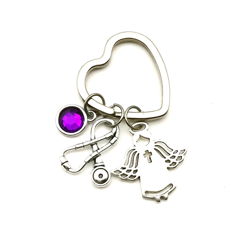 

Sacred Charm Nine-color Acrylic Crystal Stethoscope Syringe Keychain Nurse Angel Pendant Heart Keyring Women Gift Fashion Bag