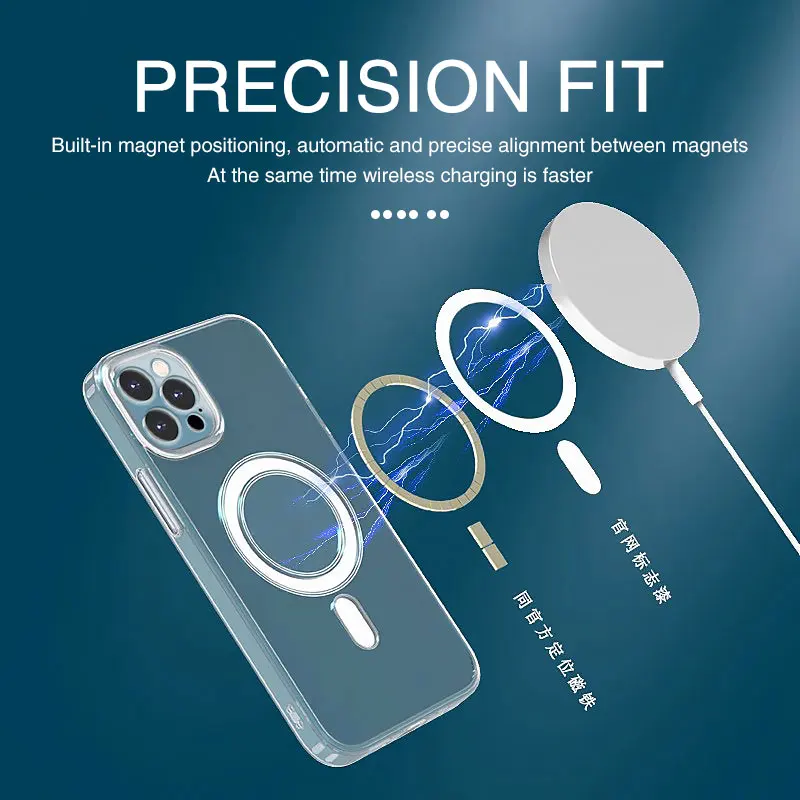 Original Magnectic Phone Case For iphone 12 13 Pro Max Wireless Charging Transparent Protection Case For iphone 12 13 mini Cover