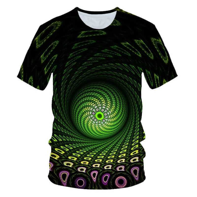 

Boys and girls summer T-shirt colorful 3D printing green peacock feather flower print clothes for children aged 4-14 2021