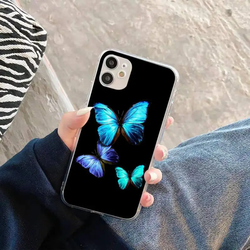 

Cute butterfly blue Phone Case Transparent for iPhone 11 12 mini pro XS MAX 8 7 6 6S Plus X 5S SE 2020 XR