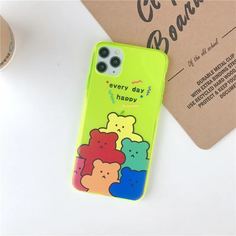 Корейский цветной мягкий чехол с медведем для iphone 7 Plus 8 оранжевый изображением
