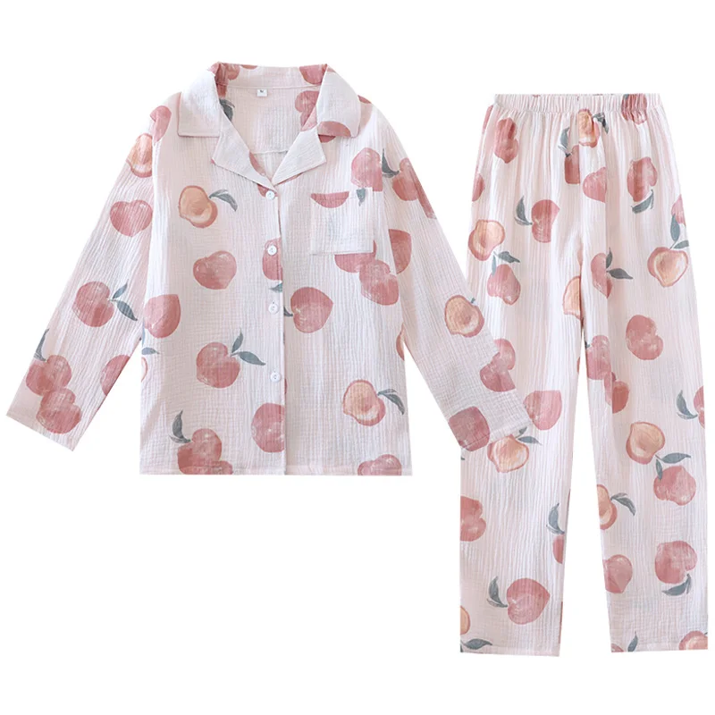 

Women's Pajamas 2021 New Spring, Summer and Autumn Pure Cotton Yarn Washed Cotton Long-Sleeved Home Wear Suit Can Be Worn