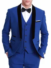 Costume bleu Royal pour homme, veste + pantalon + gilet, 3 pièces, coupe ajustée, Blazer de mariage formel, Tuxedos, dernière collection  (1)