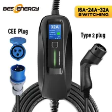 BESENERGY Type2 EV Charger Level 16/24/32A Portable Electric Vehicle Car Charging Cable CEE Plug 220V-240V  EVSE IEC 62196-2 6M