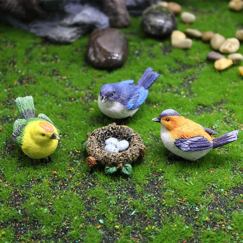 

New Resin Home Ornament Cute Simulation Little Birds Animal Model Bird Egg Figurine Miniature Crafts Garden DIY Accessories