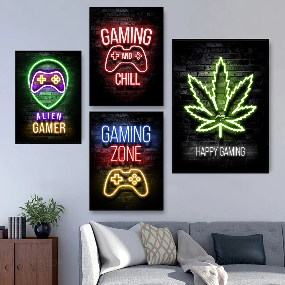 

Hot Poster Game Neon Canvas Painting Modern Gamers Wall Art Posters and Prints Boy Gril Bedroom Decor Bar Cafe Game Room Mural