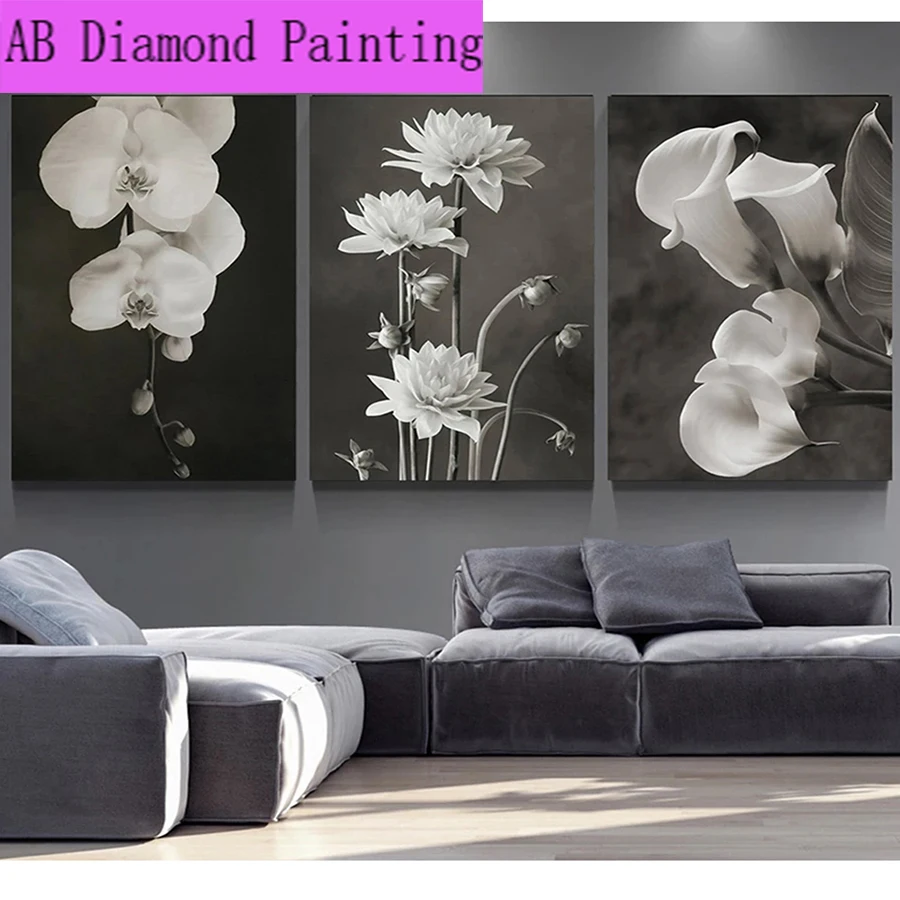

New AB Diamond Painting Full Square Round Diamond Embroidery Rose Lily Daisy Flower Rhinestone Mosaic Home Decoration