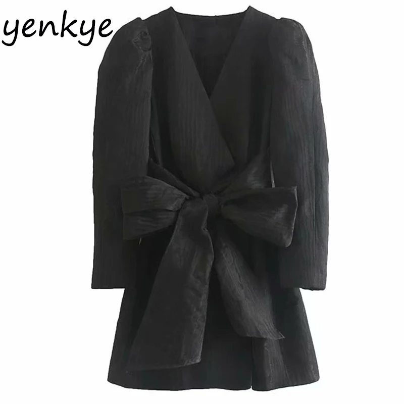 Женское винтажное офисное платье-блейзер черное платье-трапеция с v-образным