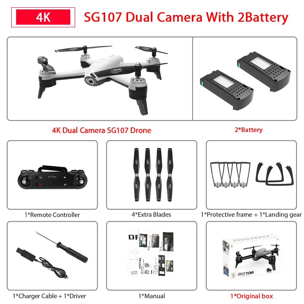 4K White SG106 2B SG106 WiFi FPV Радиоуправляемый Дрон с 720P или 1080P или 4K HD двойной камерой оптический поток воздушный видео Радиоуправляемый квадрокоптер для игрушек Детский Радиоуправляемый Дрон - Цвет: 4K White SG106 2B