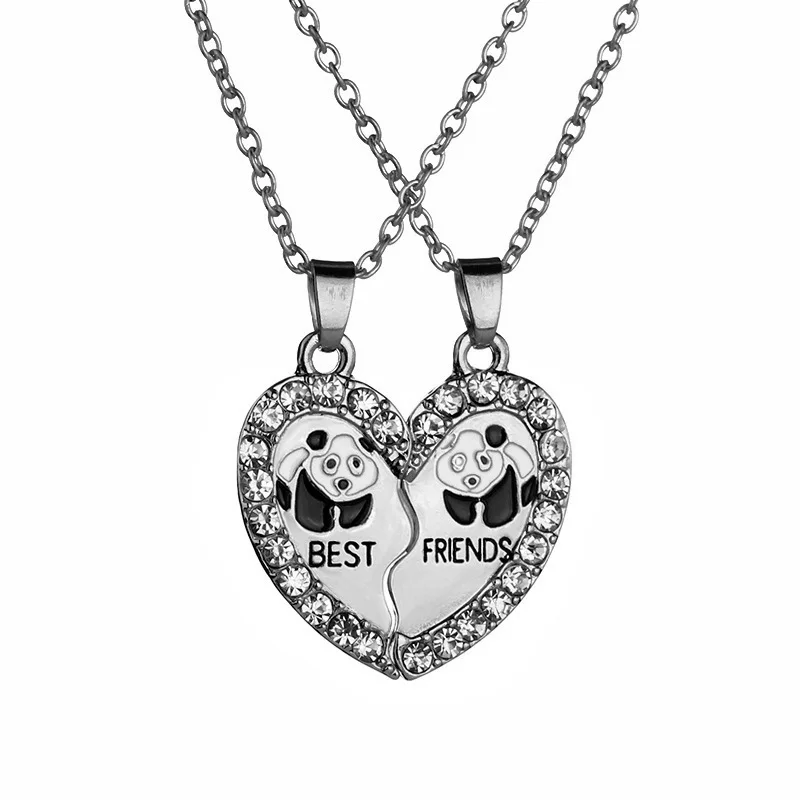 

2 Pcs/Set Couple Necklace for Women and Men Silver color Heart Necklace Fashion panda Necklace for Women Best Friends Gift